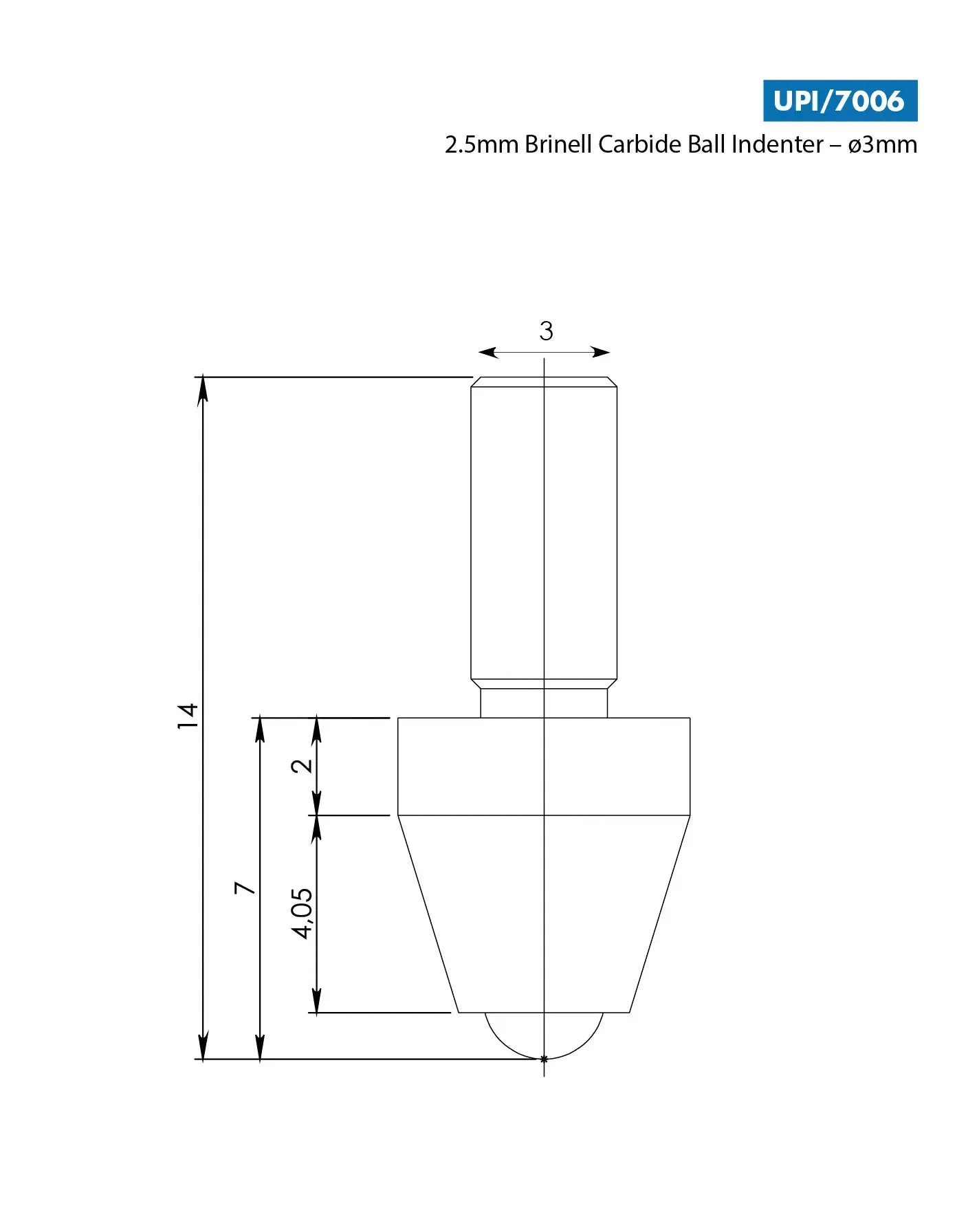 TECH Brinell 2.5mm ball Hardness Tester indenter 3mm shaft