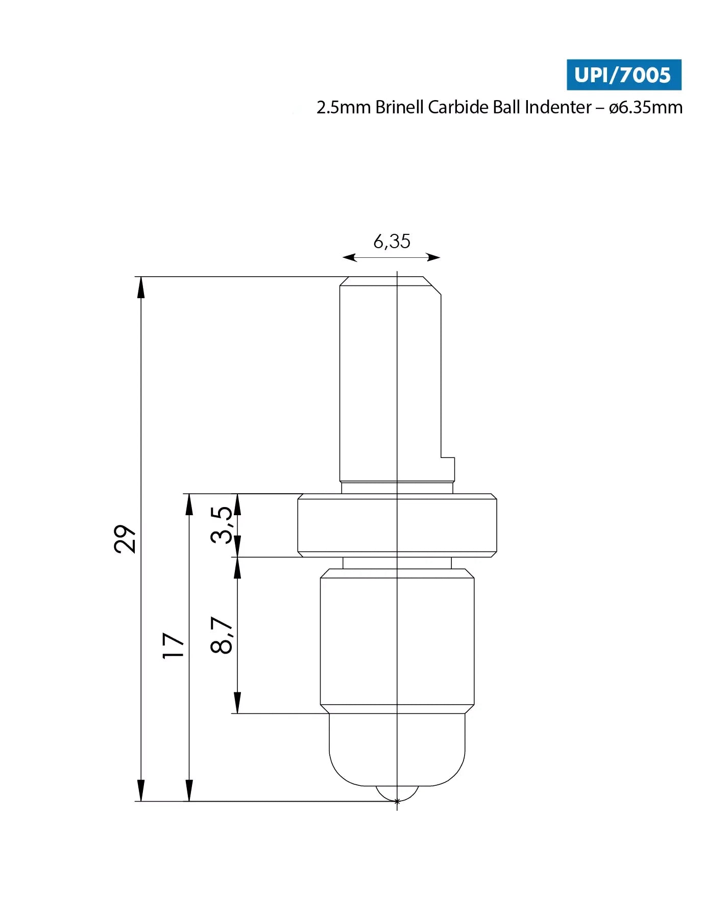 TECH Brinell 2.5mm ball Hardness Tester indenter 6.35mm shaft