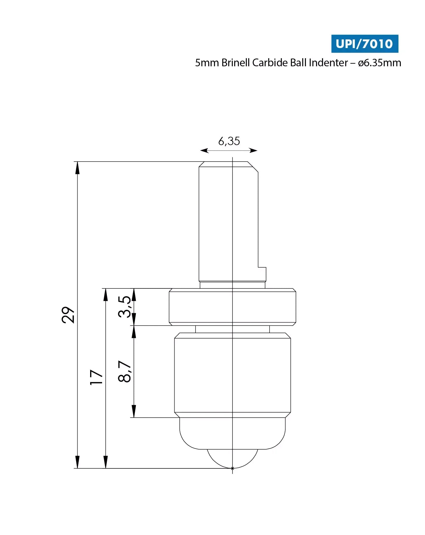 TECH_Brinell_5mm_ball_Hardness_Tester_indenter_6.35mm_shaft