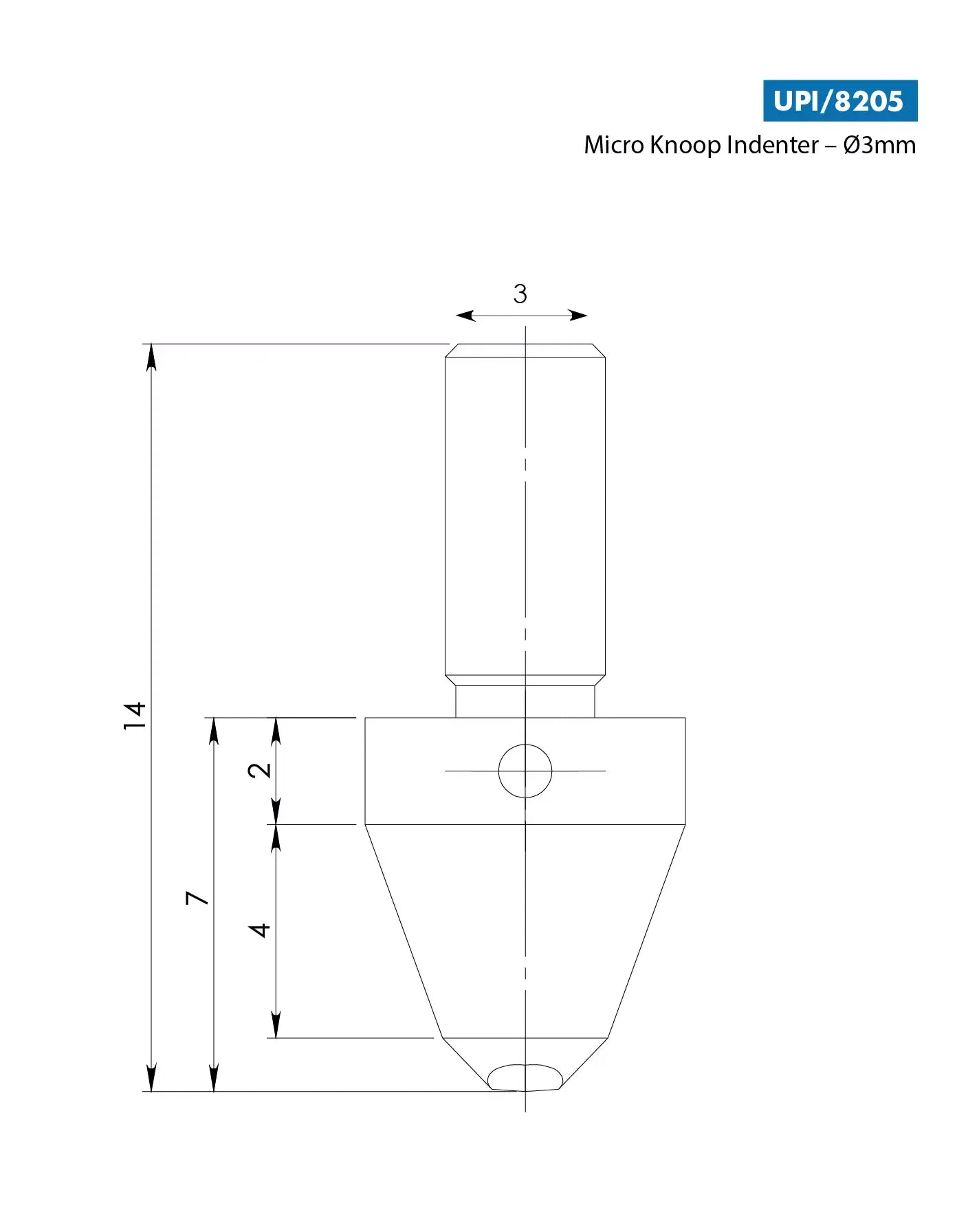 TECH Knoop Hardness Tester Indenter 3mm shaft