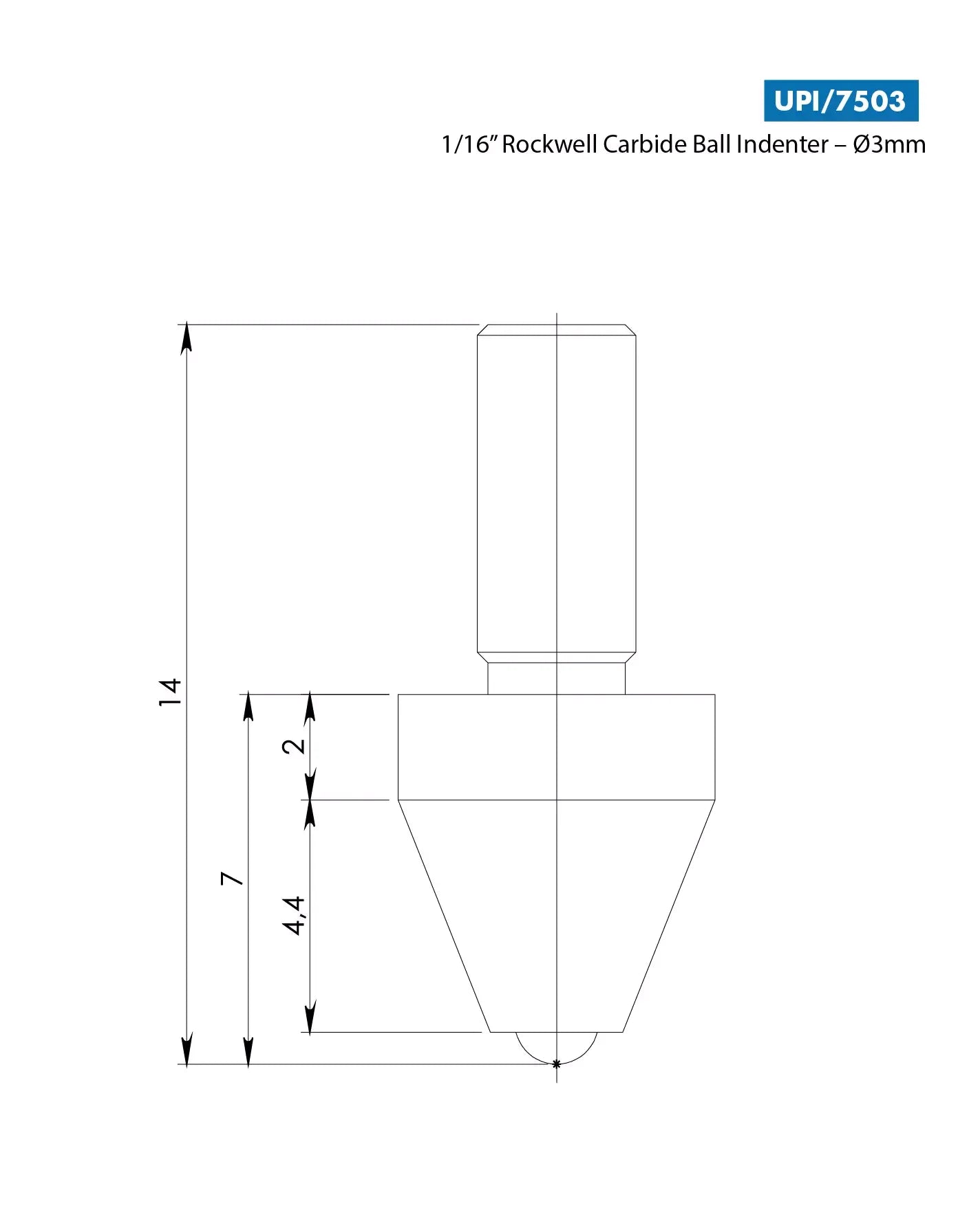 TECH Rockwell 1/16 ball Hardness Tester indenter 3mm shaft