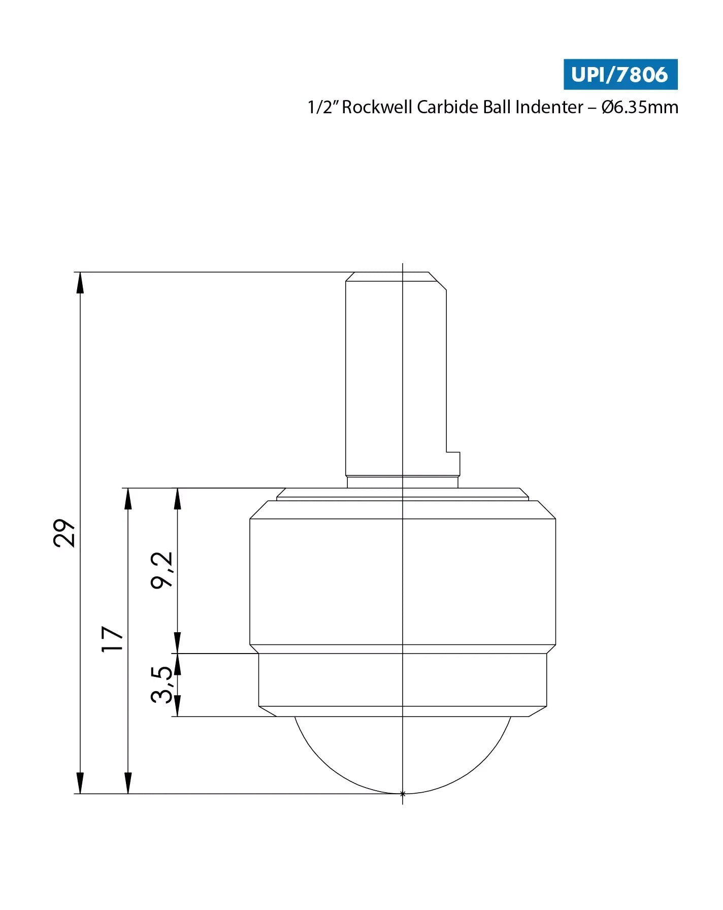TECH Rockwell 1/2" ball Hardness Tester indenter 6.35mm shaft