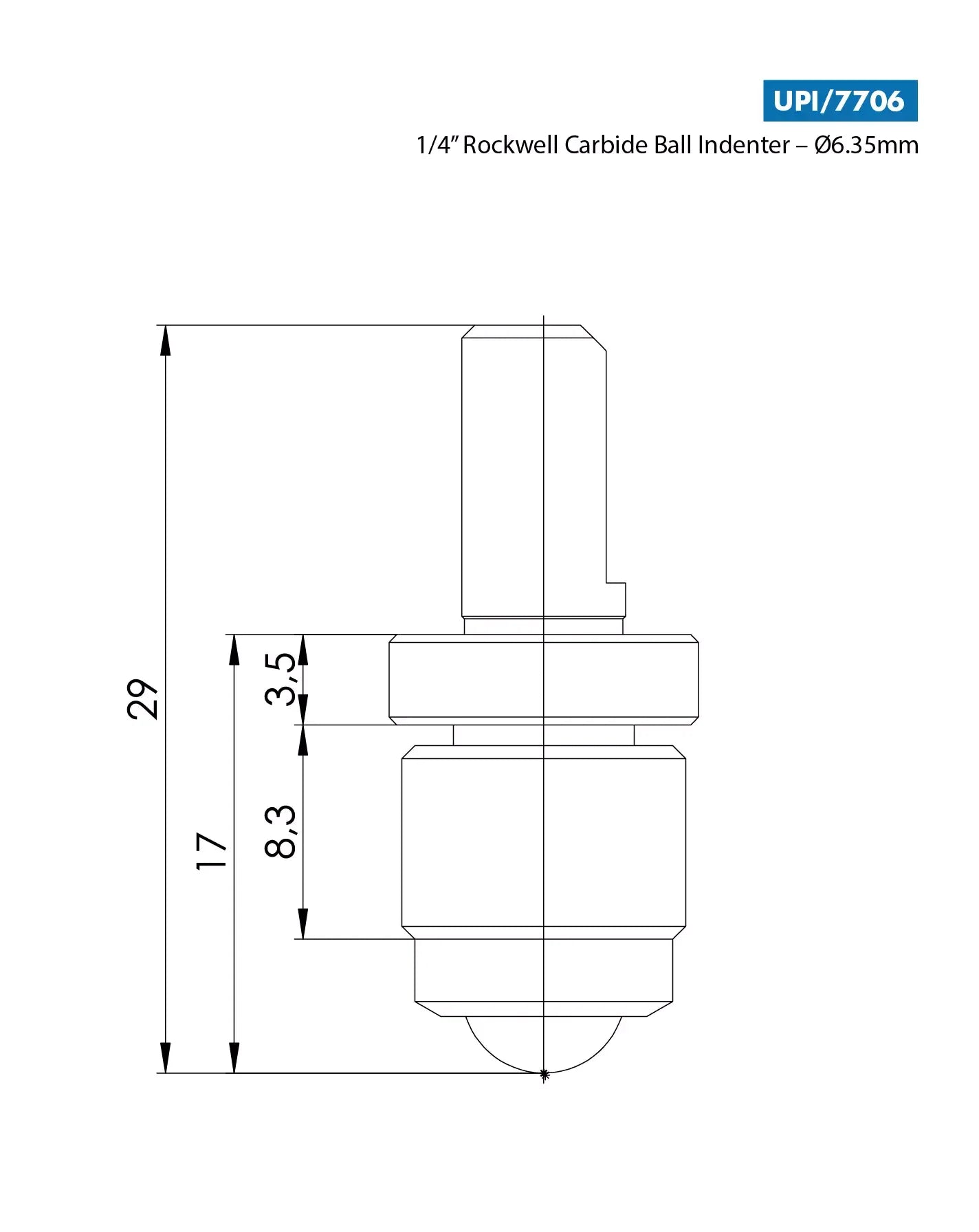 TECH Rockwell 1/4" ball Hardness Tester indenter 6.35mm shaft