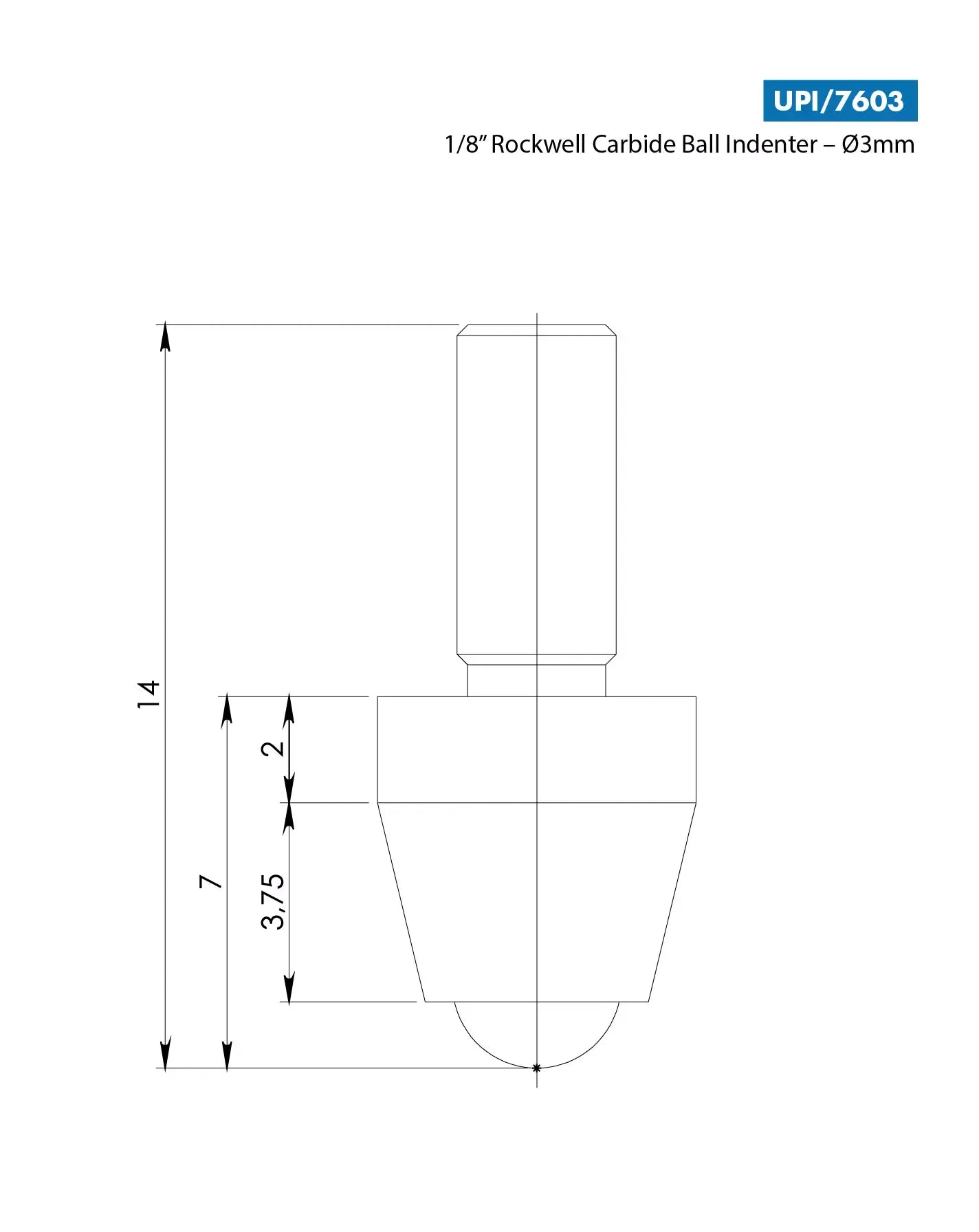 TECH Rockwell 1/8 ball Hardness Tester indenter 3mm shaft