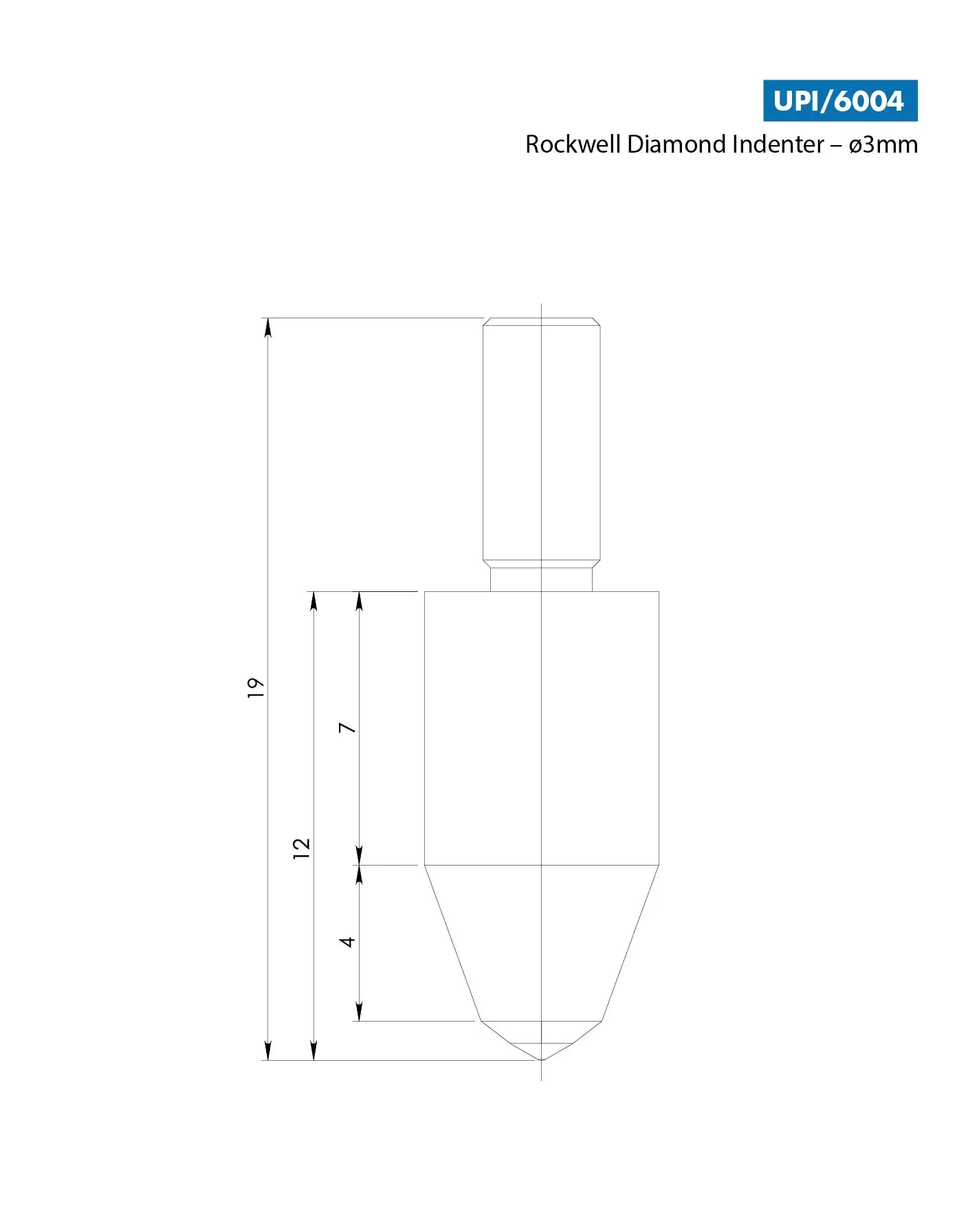 TECH Rockwell Diamond Indenter 3mm Shaft Long 