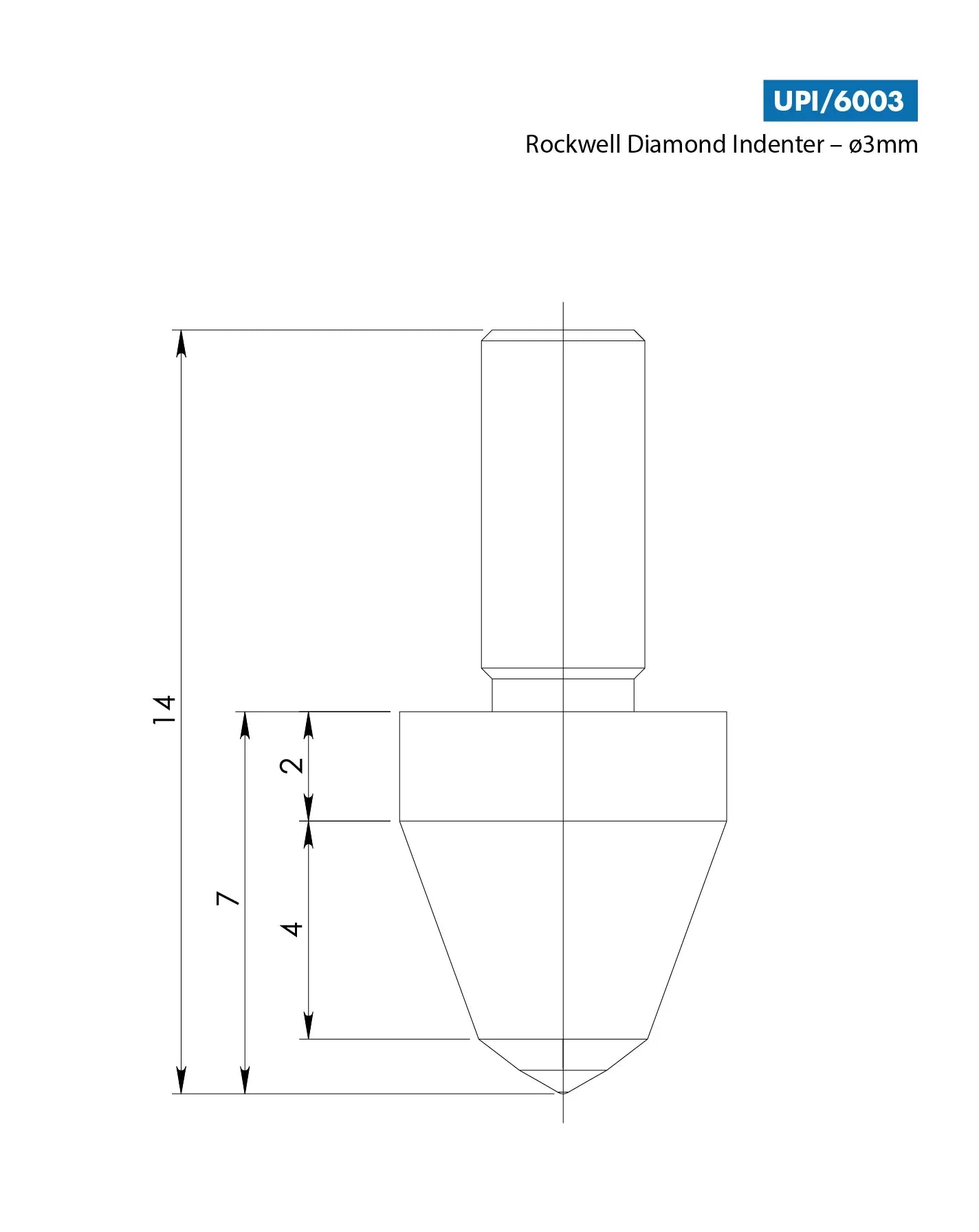 TECH Rockwell Diamond Indenter 3mm Shaft StandarD