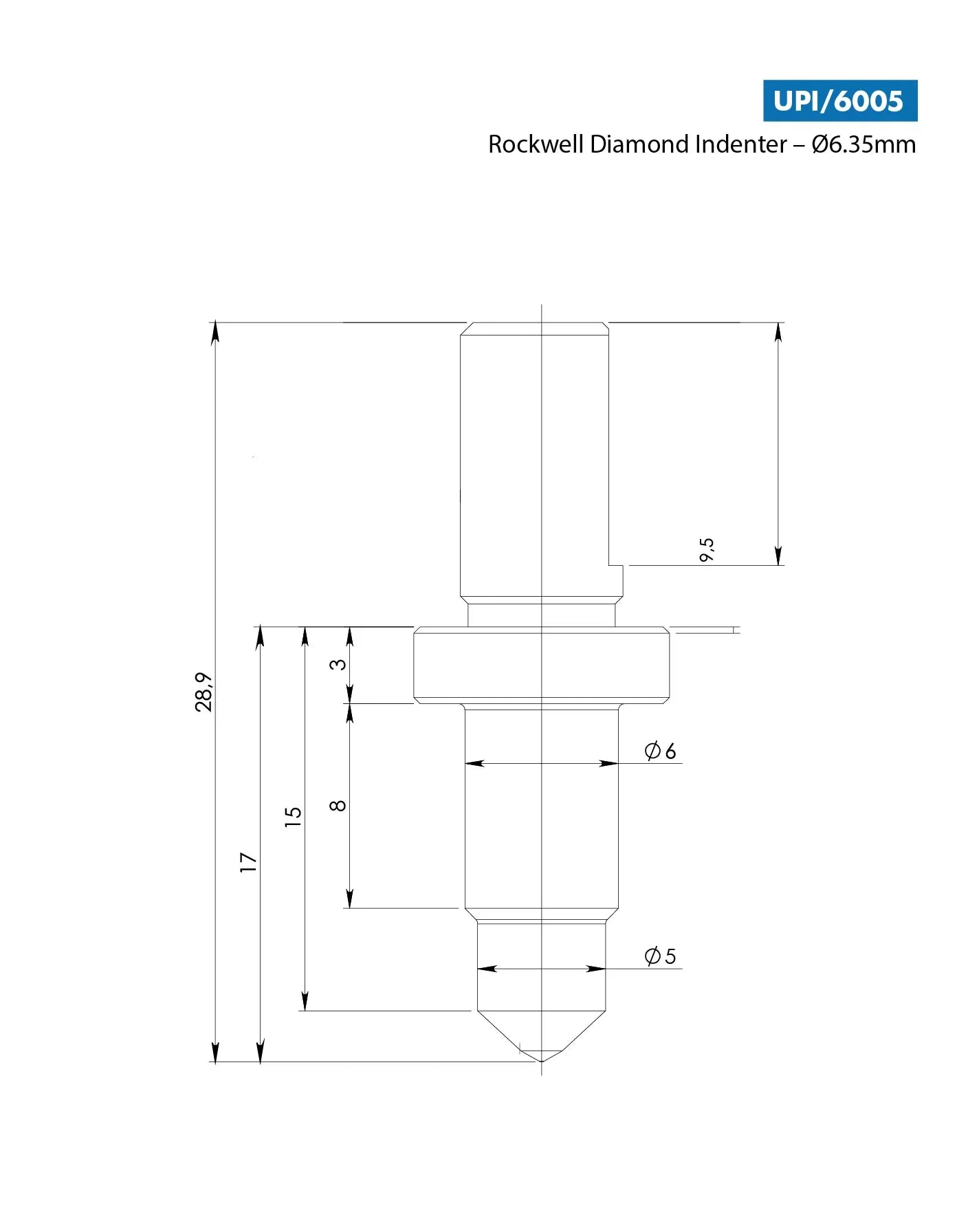 TECH Rockwell Diamond Indenter 6.35mm Shaft_C